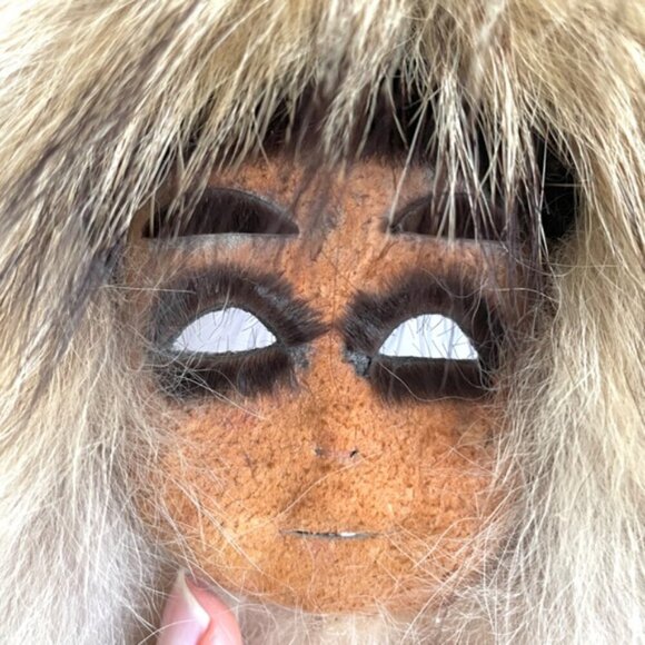🛑 Vintage Handmade Native Inuit Eskimo Leather Fur Skin Mask Wall Hang - Picture 3 of 6